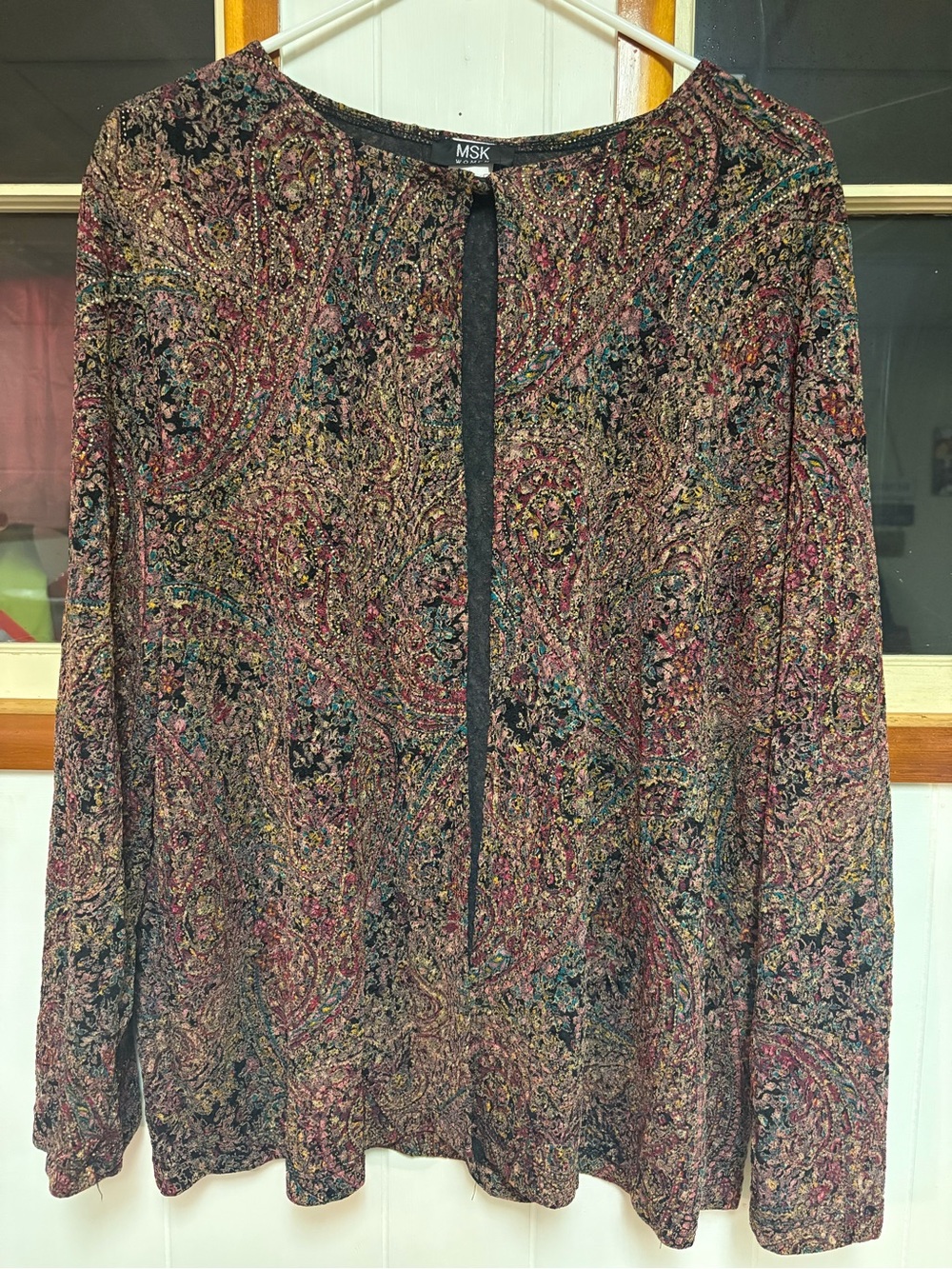 MSK Black Multicolor Paisley Long Sleeve Top